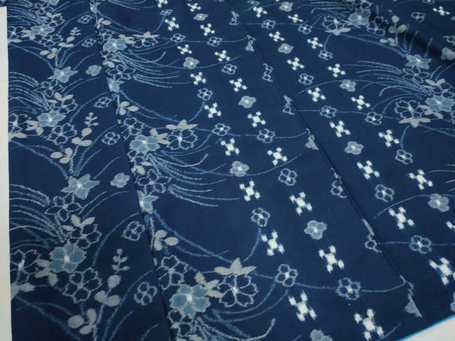 平和屋着物●久留米絣 草花文 綿 逸品 CABC6422yc