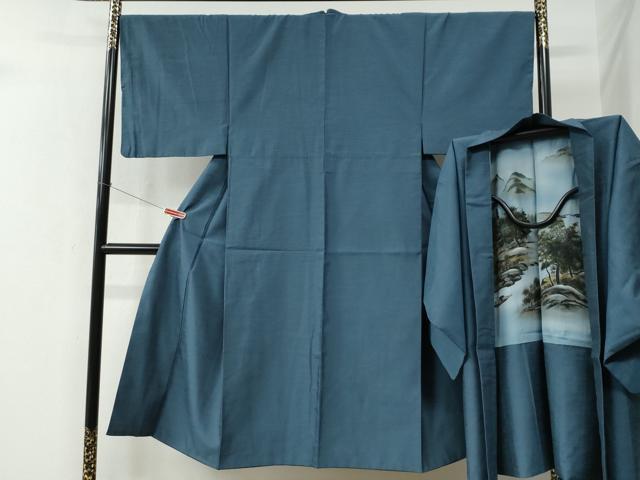 平和屋着物●男性 紬 アンサンブル 色無地 薄縹色 正絹 逸品 CABC6436yc