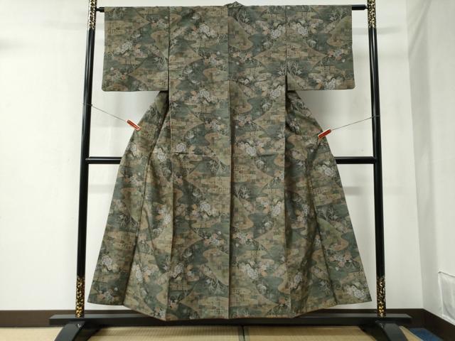 平和屋着物●本場大島紬 7マルキ 流水草花文 正絹 逸品 CABC6507yc