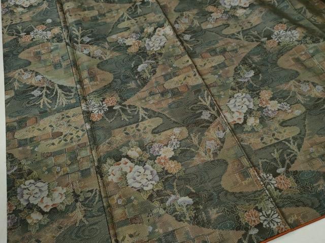 平和屋着物●本場大島紬 7マルキ 流水草花文 正絹 逸品 CABC6507yc
