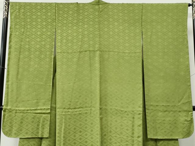 平和屋着物●豪華振袖 菱花地紋 青丹色 正絹 逸品 CABC6538yc