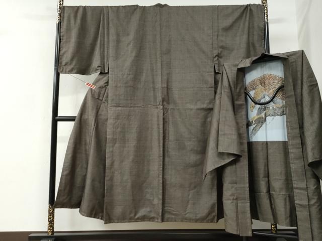 平和屋着物●男性 本場大島紬 アンサンブル 100亀甲 総詰め 羽裏:鷹 キングサイズ 正絹 逸品 未使用 CABC6549yc