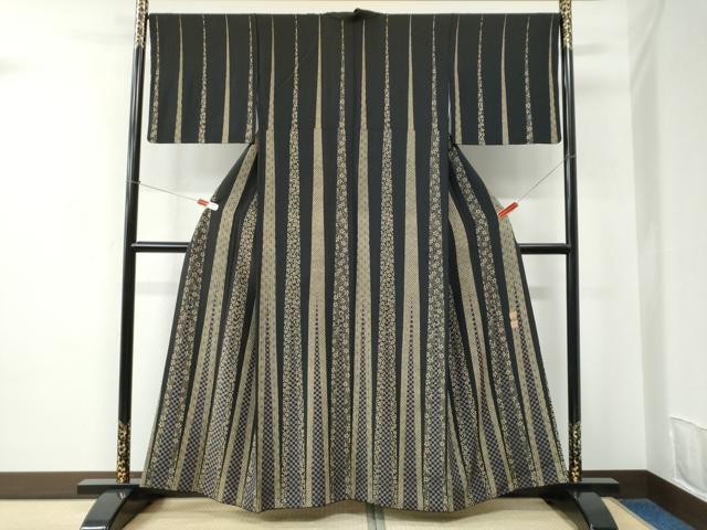 平和屋着物●京の名工 雛屋友禅 稲垣智司 訪問着 市松花唐草文 黒地 正絹 逸品 CABC6576yc