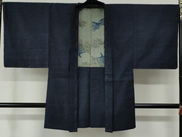 平和屋着物●男性 紬 アンサンブル 色無地 留紺色 正絹 逸品 未使用 CABC6611yc