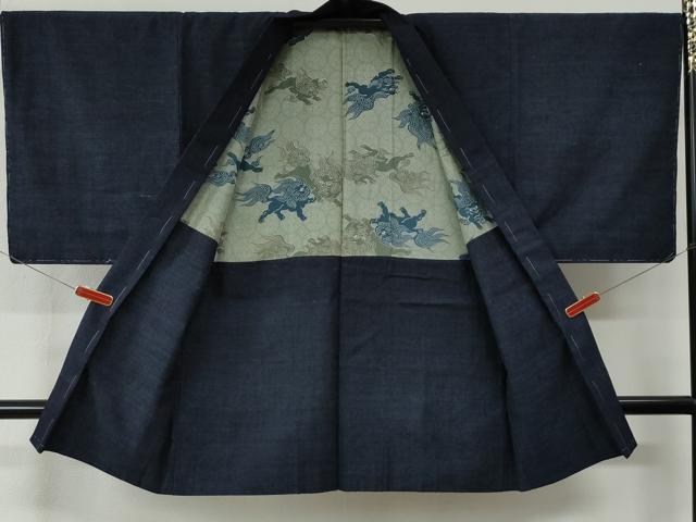 平和屋着物●男性 紬 アンサンブル 色無地 留紺色 正絹 逸品 未使用 CABC6611yc