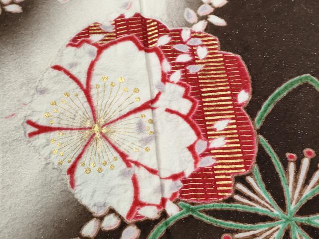 平和屋着物●豪華振袖 舞桜文 暈し染め 銀通し地 正絹 逸品 CABC6638yc