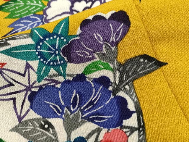 平和屋着物●豪華振袖 作家物 型染め 草花丸文 鬼しぼ縮緬 正絹 逸品 CABC6649yc