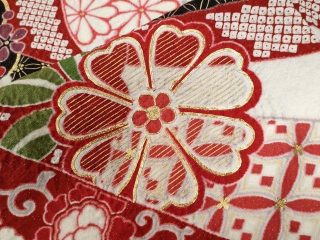 平和屋着物●豪華振袖 駒刺繍 絞り 熨斗籬花唐草文 黒地 金通し地 やまと誂製 正絹 逸品 CABC6666yc