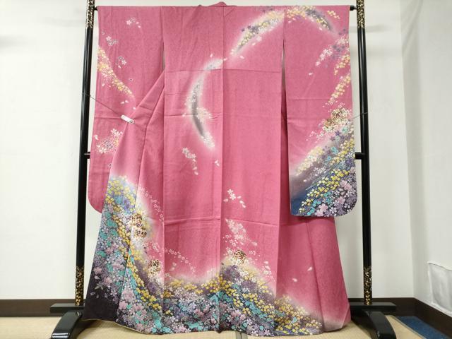 平和屋着物●豪華振袖 絞り 毬舞花文 暈し染め 金通し地 正絹 逸品 CABC6667yc