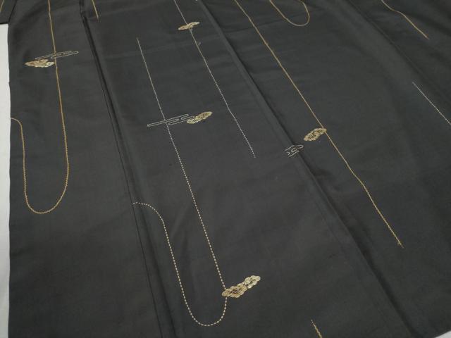 平和屋着物●上質な小紋 本場大島紬地 総刺繍 刺し子 エ霞雲取り文 正絹 逸品 CABC6685yc