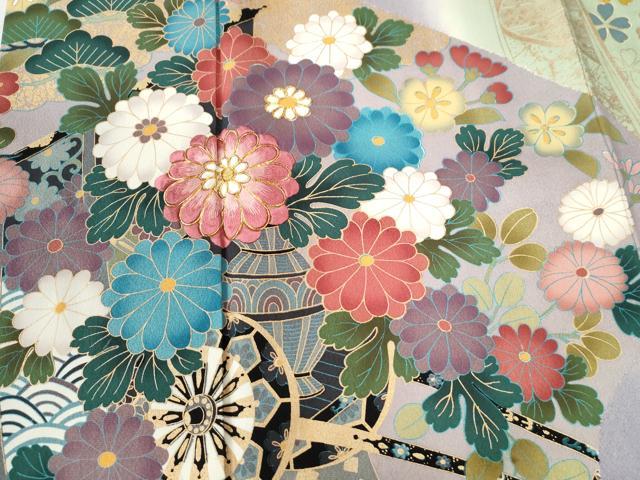 平和屋着物●訪問着 駒刺繍 陶器花車文 暈し染め 金彩 ロング丈 正絹 逸品 CABC6699yc