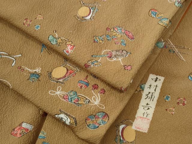平和屋着物●上質な小紋 作家物 手描き 玩具文 鬼しぼ縮緬 阪急百貨店扱い 正絹 逸品 CABC6704yc