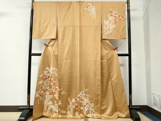 平和屋着物●十日町老舗ブランド 吉澤友禅 吾妻徳穂 訪問着 駒刺繍 竜田川枝橘梅文 金彩 ロング丈 正絹 逸品 CABC6707yc