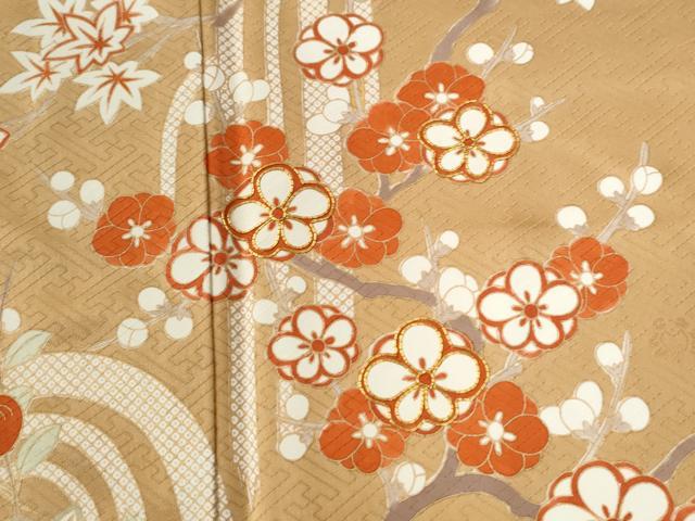 平和屋着物●十日町老舗ブランド 吉澤友禅 吾妻徳穂 訪問着 駒刺繍 竜田川枝橘梅文 金彩 ロング丈 正絹 逸品 CABC6707yc