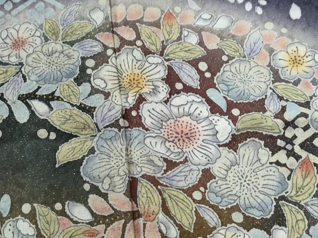 平和屋着物●訪問着 辻が花 暈し染め 銀通し地 ロング丈 正絹 逸品 未使用 CABC6723yc