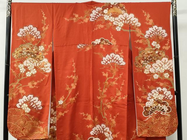 平和屋着物●豪華振袖 駒刺繍 浜松飛鶴吉祥梅文 金彩 正絹 逸品 CABC6729yc