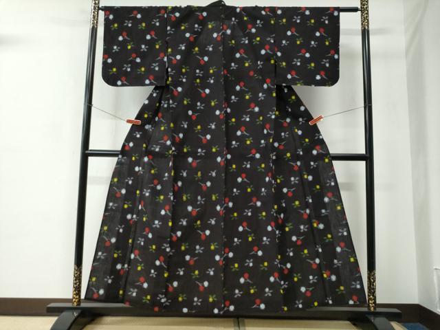 平和屋着物●久留米絣 単衣 草花文 綿 逸品 CABC6762yc