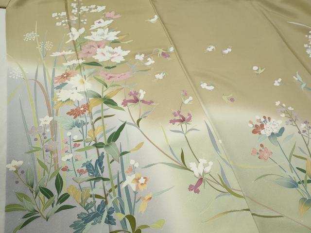 平和屋着物●訪問着 友禅 作家物 牡丹草花文 暈し染め 正絹 逸品 CABC6768yc