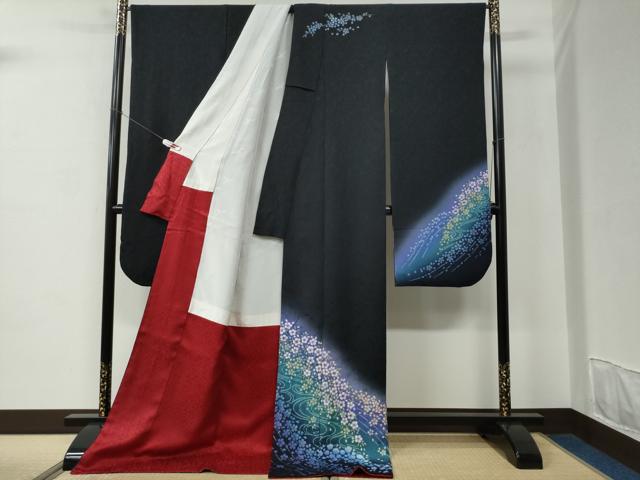 平和屋着物●豪華振袖 流水舞花文 暈し染め 正絹 逸品 CABC6776yc