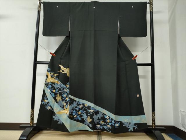 平和屋着物●人間国宝 五代 田畑喜八 黒留袖 駒刺繍 飛鶴松竹梅 金彩 正絹 逸品 CABC6779yc