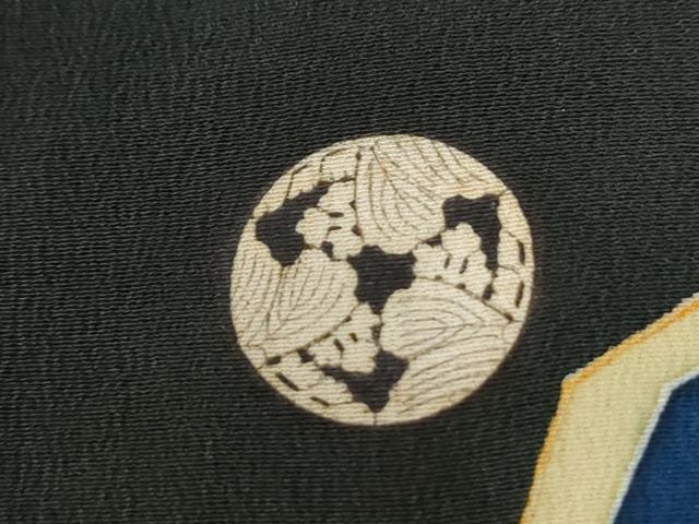 平和屋本店●アンティーク 大正ロマン 振袖 刺繍 立波牡丹葵吉祥花文 暈し染め 黒地 金彩 逸品 CABC6785yc