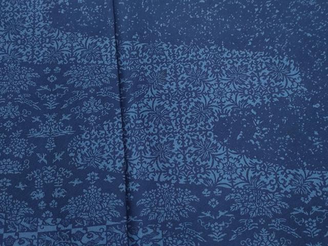 平和屋着物●訪問着 藍 型染め 吉祥花唐草文 正絹 逸品 CABC6787yc