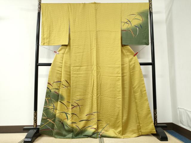 平和屋着物●染色作家 斉藤三才 訪問着 枝葉文 暈し染め 金彩 正絹 逸品 CABC6797yc
