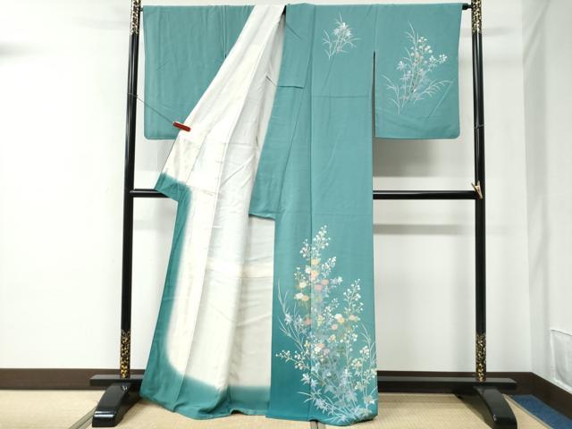 平和屋着物●訪問着 友禅 草花文 暈し染め 正絹 逸品 CABC6810yc