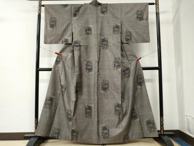 平和屋着物●本場大島紬 9マルキ 色紙重ね風景花文 正絹 逸品 CABC6819yc