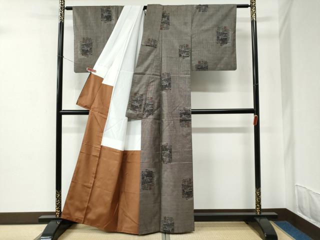 平和屋着物●本場大島紬 9マルキ 色紙重ね風景花文 正絹 逸品 CABC6819yc