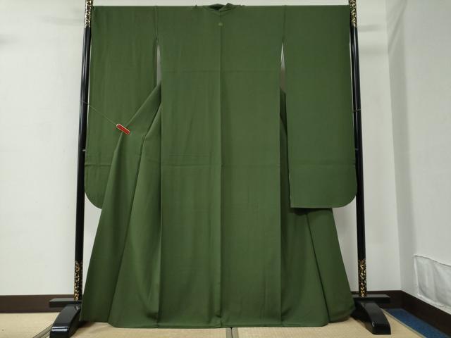 平和屋着物●豪華振袖 色無地 老竹色 正絹 逸品 CABC6828yc