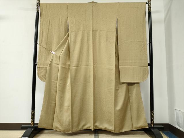 平和屋着物●豪華振袖 色無地 草花地紋 枯色 正絹 逸品 CABC6837yc