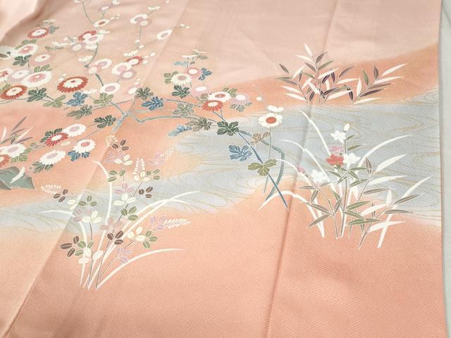 平和屋着物●訪問着 駒刺繍 扇面花文 暈し染め 金彩 ロング丈 正絹 逸品 CABC6852yc