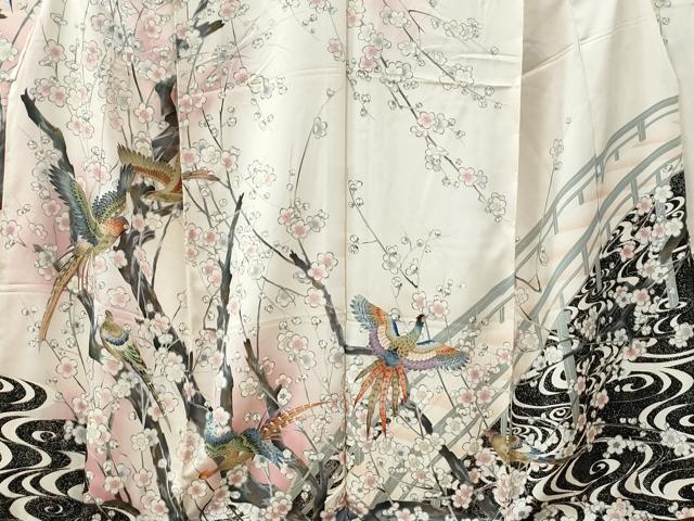 平和屋着物●豪華振袖 尾長鳥枝梅文 暈し染め 金彩 仮絵羽 逸品 未使用 CABC6866yc