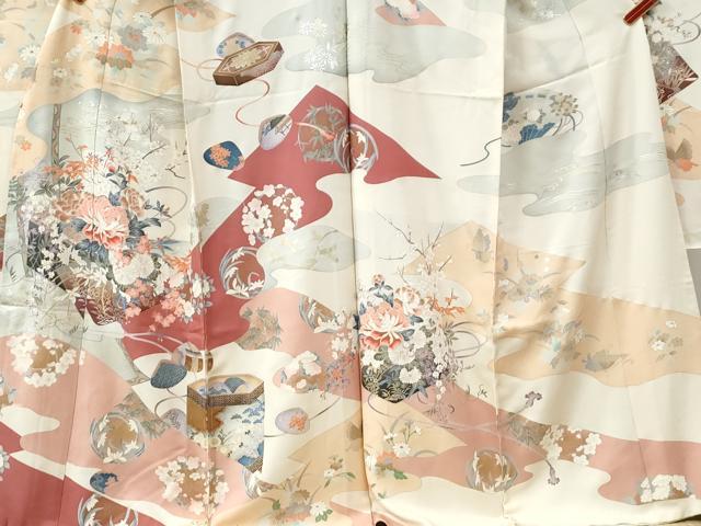 平和屋着物●豪華振袖 貝桶牡丹吉祥花文 金銀彩 仮絵羽 逸品 未使用 CABC6867yc
