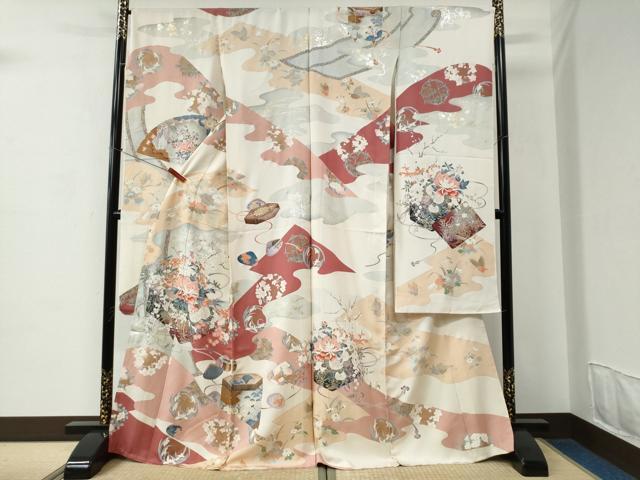 平和屋着物●豪華振袖 貝桶牡丹吉祥花文 金銀彩 仮絵羽 逸品 未使用 CABC6867yc