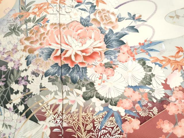 平和屋着物●豪華振袖 貝桶牡丹吉祥花文 金銀彩 仮絵羽 逸品 未使用 CABC6867yc