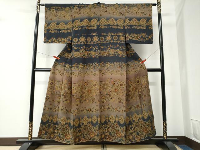 平和屋着物●訪問着 更紗花唐草文 暈し染め 御召縮緬 正絹 逸品 未使用 CABC6880yc