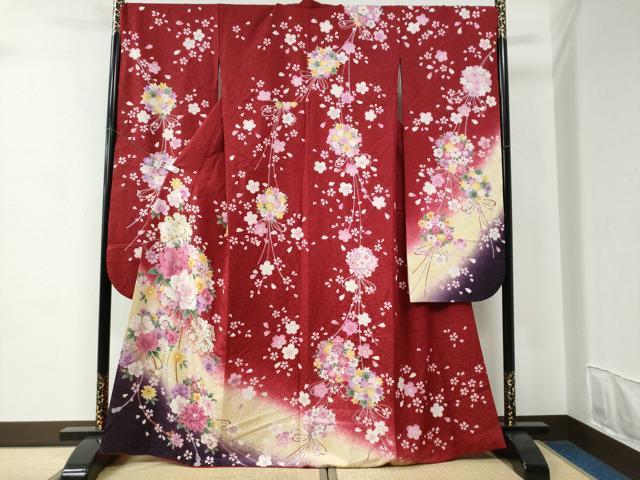 平和屋着物●豪華振袖 牡丹草花文 ラメ糸 暈し染め 銀通し地 京都きもの友禅扱い 正絹 逸品 CABC6894yc