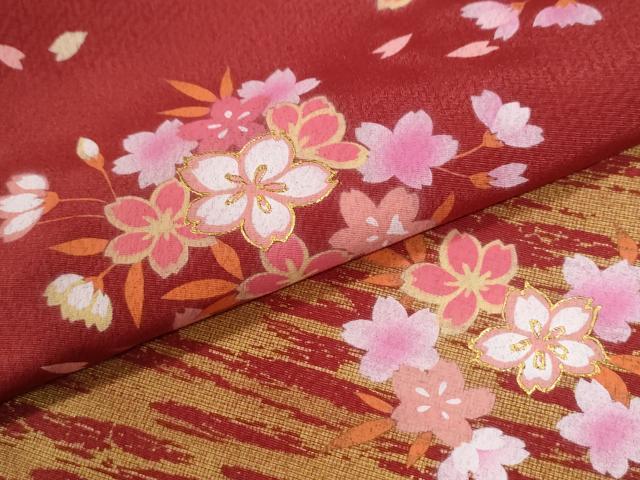 平和屋着物●小振袖 二尺袖 霞舞桜文 金彩 正絹 逸品 CABC6896yc