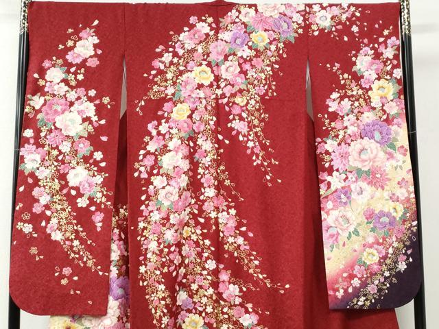 平和屋着物●豪華振袖 牡丹花文 ラインストーン 暈し染め 金通し地 正絹 逸品 CABC6905yc