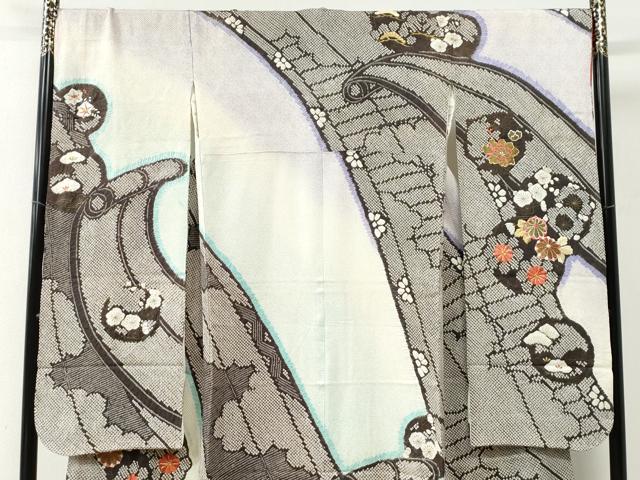 平和屋着物●豪華振袖 総絞り 駒刺繍 草花絵巻文 暈し染め 金彩 正絹 逸品 CABC6911yc