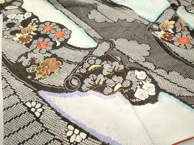 平和屋着物●豪華振袖 総絞り 駒刺繍 草花絵巻文 暈し染め 金彩 正絹 逸品 CABC6911yc