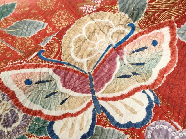 平和屋着物●豪華振袖 絞り 花蝶文 暈し染め 金彩 正絹 逸品 CABC6912yc