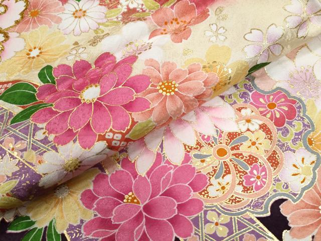 平和屋着物●豪華振袖 刺繍 束ね熨斗雪輪草花文 ラメ糸 暈し染め 金彩 仮絵羽 逸品 未使用 CABC6918yc