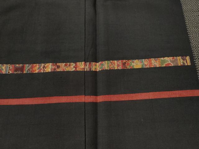 平和屋着物●訪問着 紬地 横段吉祥文 黒地 正絹 逸品 CABC6953yc