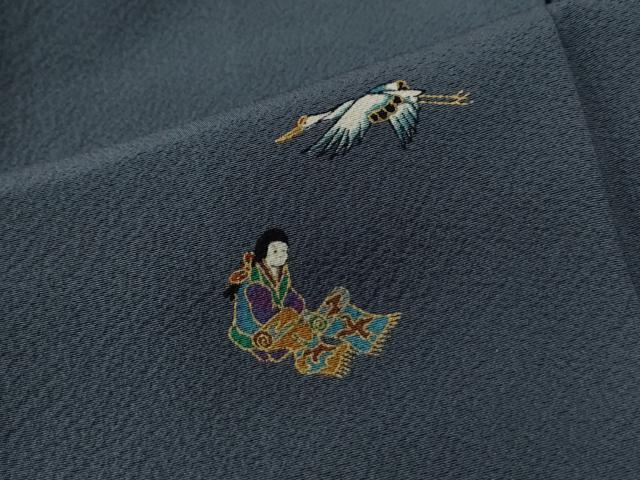 平和屋着物●上質な小紋 昔話 鶴の恩返し 人物 兎 鶴 金彩 正絹 逸品 CABC6962yc