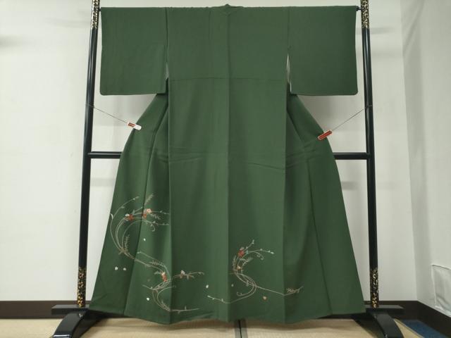 平和屋着物●訪問着 総刺繍 草花文 鬼しぼ縮緬 正絹 逸品 CABC6971yc