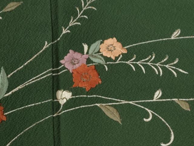 平和屋着物●訪問着 総刺繍 草花文 鬼しぼ縮緬 正絹 逸品 CABC6971yc