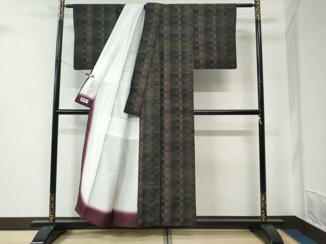 平和屋着物●結城紬 80亀甲 変わり格子 やまと誂製 正絹 逸品 CABC6975yc